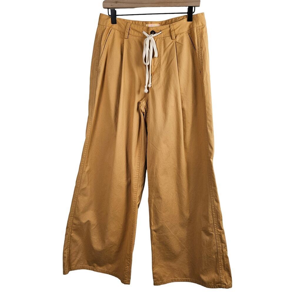 Urban Outfitters Wide Leg Pleated Trousers 6 Mustard‎ Yellow Drawstring Waist